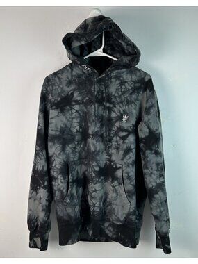 HUF Worldwide Embroidered Tie Dye Hoodie Sweatshirt Small Gray Read